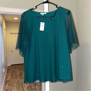 NWT Loralette Emerald Green Polka Dot Blouse